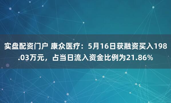 实盘配资门户 康众医疗：5月16日获融资买入198.03万元，占当日流入资金比例为21.86%